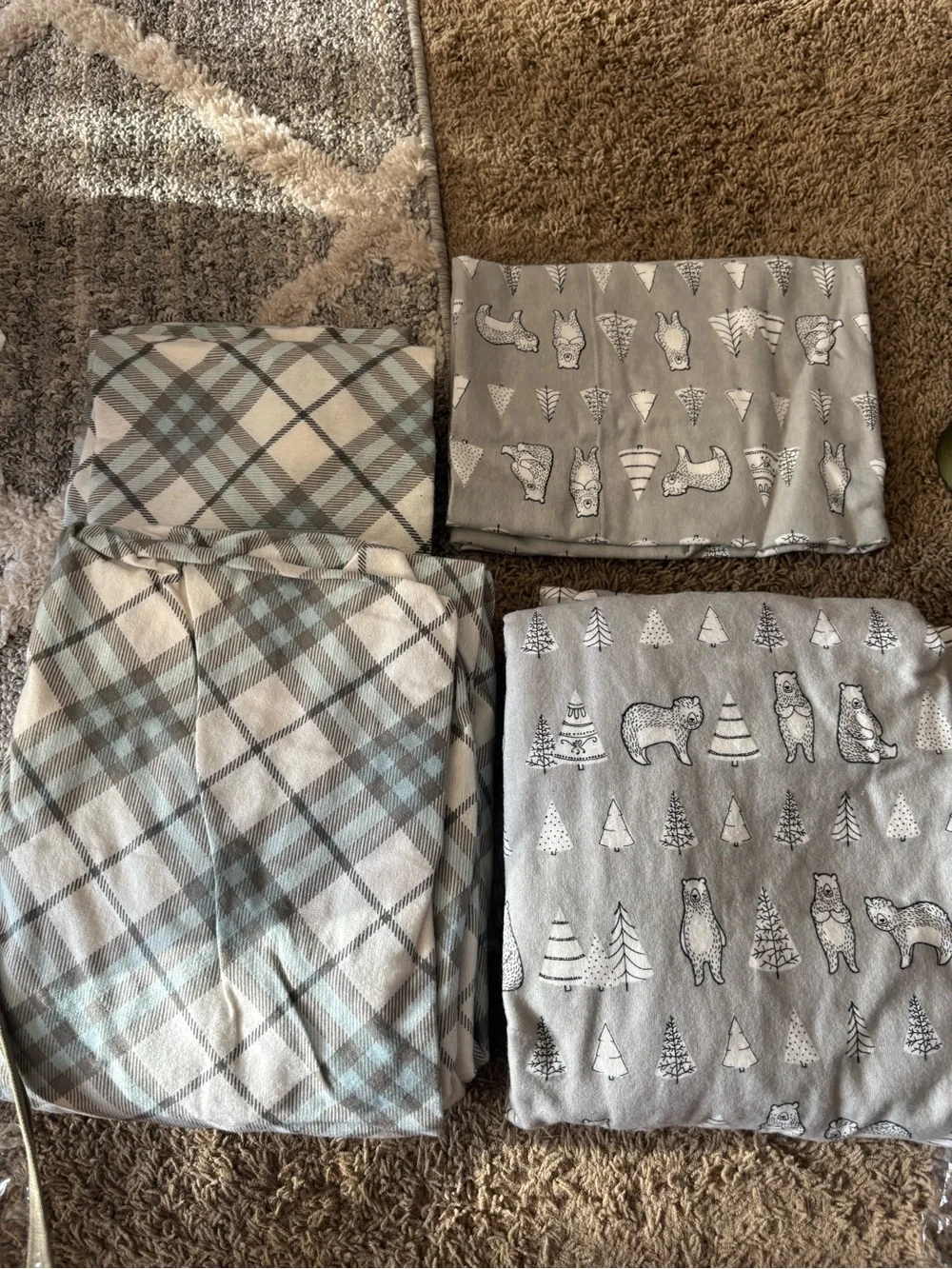 True North Soft & Cozy Flannel fitted sheetGray Plaid & Tree Print & pillow case